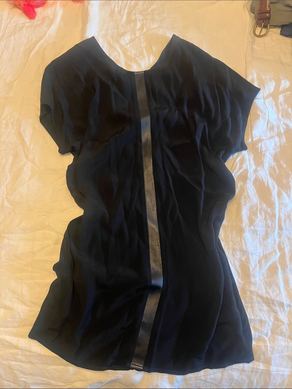 Madewell Black Short-Sleeve Blouse with Center Satin Trim